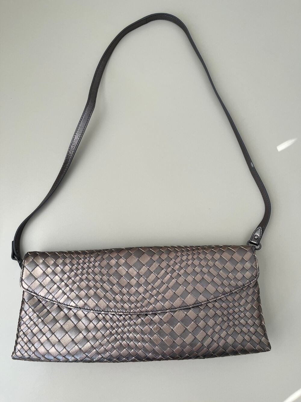 Jennifer Tattanelli Clutch Leather WomensBag Gunmetal Luxury Italy Nappa Bottega